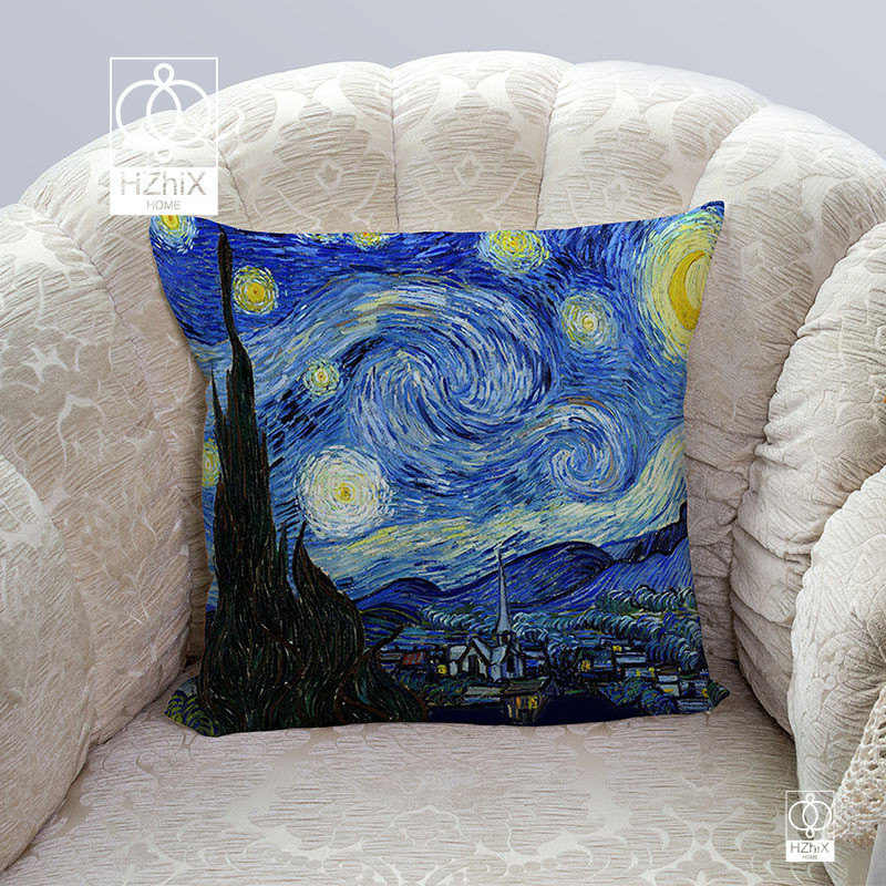 Van Gogo aliejinė tapyba pagalvės užvalkalas sofos pagalvėlės užvalkalas saulėgrąžos žvaigždėtas naktinis pagalvės užvalkalas Vestuvių vakarėlis namų dekoras 45x45cm