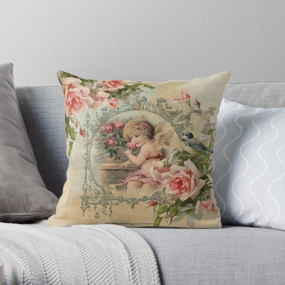 Vintage Rose Victorian Angel Printed Μαξιλαροθήκη Διακοσμητικό Κάλυμμα Κρεβατοκάμαρας Ξενοδοχείου Μέση Μαξιλαροθήκη Δεν Περιλαμβάνεται