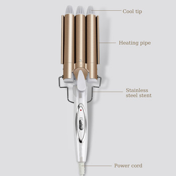 Σίδερο για μπούκλες Μαλλιών Επαγγελματικά εργαλεία τριπλής κάννης Κεραμικό ραβδί για μπούκλες Ηλεκτρικό στυλιστικό για μπούκλες 3 βαρέλια σφιγκτήρες