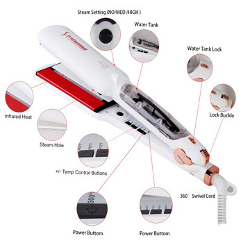 Profession Steam Infrared Flat Iron 2 inch Vapor Spray Care Hair Straightener Fast Heating Hair Styling Salon