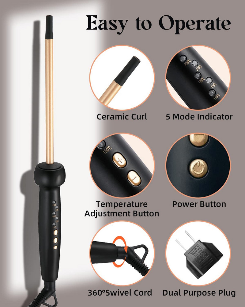 9 mm itin plonas MCH tankios garbanos lazdelės volelis plaukų suktukas keraminis kūgio žiedas Afro plaukų grožiui garbanojimo geležies gofruota plokštelė