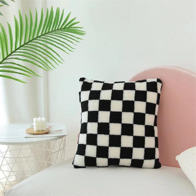 Avienos vilnos šachmatinės lentos pagalvės pagalvės užvalkalas Minkštas vaško pliušinis retro languotas sofos pagalvės užvalkalas Juosmens pagalvės užvalkalas Kambario dekoras