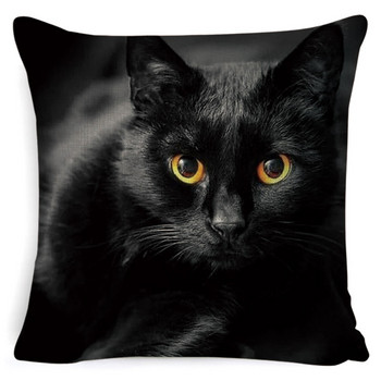 Κάλυμμα μαξιλαριού μαύρου γάτου Βαμβακερό λινό τετράγωνο μαξιλαροθήκη γάτας Διακοσμητικό μαξιλαροθήκη για καναπέ αυτοκινήτου σπιτιού Decora Μαξιλαροθήκη cojines