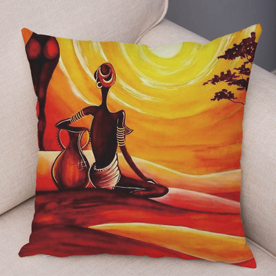Abstraktus paveikslas Afrikos gyvenantis pagalvės užvalkalas Afrikos moteris namų dekoras Pagalvės užvalkalų galerija Egzotiškas pagalvėlės užvalkalas