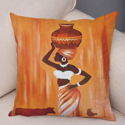 Abstraktus paveikslas Afrikos gyvenantis pagalvės užvalkalas Afrikos moteris namų dekoras Pagalvės užvalkalų galerija Egzotiškas pagalvėlės užvalkalas