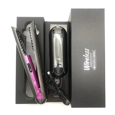 Mini 2 IN 1 RollerFlat Iron USB 4800mah belaidis plaukų tiesintuvas su įkrovimo pagrindu Nešiojamas belaidis suktukas, naudojamas sausai ir šlapiai