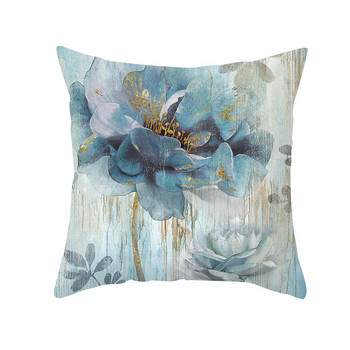 Νέα λουλούδια ζωγραφισμένα στο χέρι χρυσές γραμμές με σχέδιο μπλε κάλυμμα μαξιλαριού Ginkgo floral μαξιλαροθήκη καναπέ-κρεβάτι Καναπές μαξιλάρι μόδας διακόσμηση σπιτιού