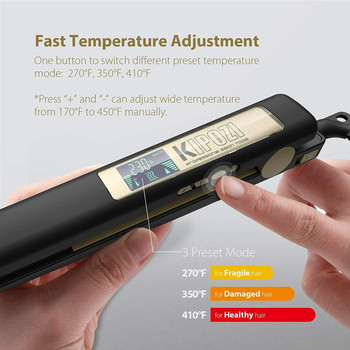 KIPOZI Преса за коса Професионален инструмент за коса LCD дисплей 2 в 1 Преса за коса Маша за коса с двойно напрежение Регулируема температура