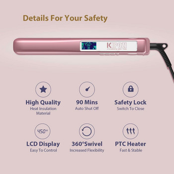 KIPOZI Преса за коса Професионален инструмент за коса LCD дисплей 2 в 1 Преса за коса Маша за коса с двойно напрежение Регулируема температура