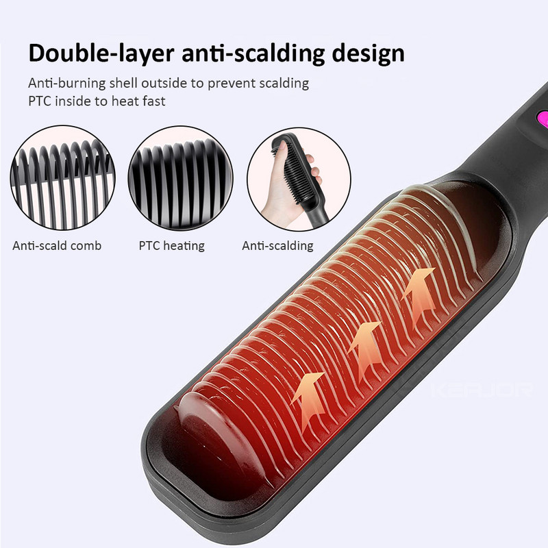 Hajvasaló fésű 3 az 1-ben Hajformázó hajcsavaró vas elektromos hajkiegyenesítő kefe Gyorsan felmelegedő forrázásgátló hajformázó göndörítő eszközök