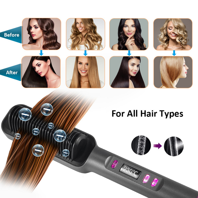 Hajvasaló fésű 3 az 1-ben Hajformázó hajcsavaró vas elektromos hajkiegyenesítő kefe Gyorsan felmelegedő forrázásgátló hajformázó göndörítő eszközök