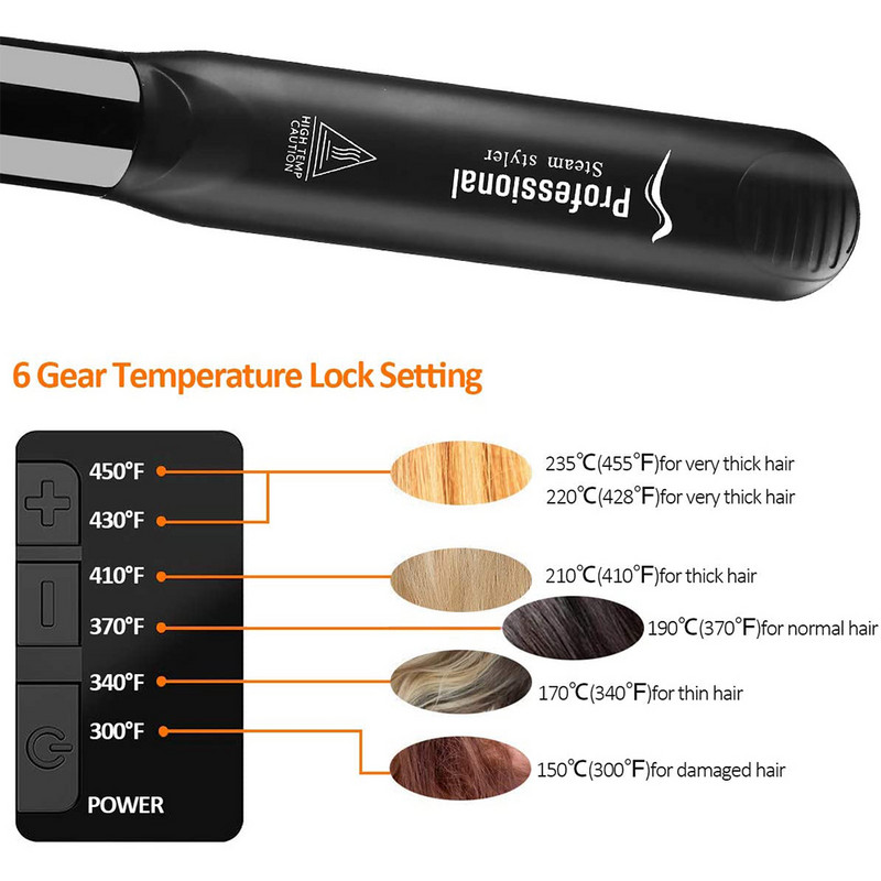Ισιωτικό μαλλιών με ατμό Κεραμικό ατμού Σιδερένιο ισιωτικό κομμωτήριο μαλλιών Επίπεδο σίδερο ίσιωμα μαλλιών Σίδερο ψαλιδάκι Styler εργαλείο styling
