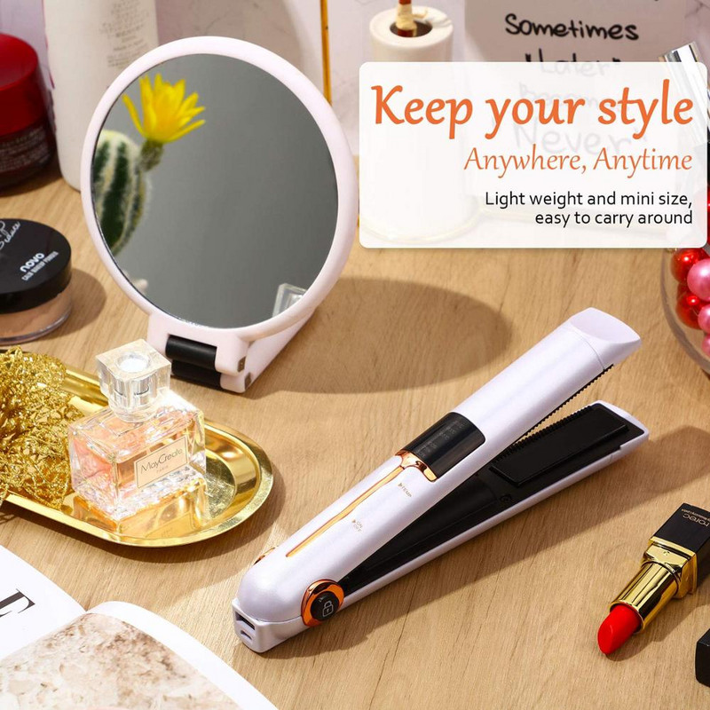 Bežična mini putna pegla za kosu s titan ionskim pločama, keramička turmalinska ionska pegla za žene, muškarce, djecu, crna