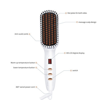 UKLISS Επαγγελματική βούρτσα ισιώματος μαλλιών Hot Comb Οθόνη LCD Ηλεκτρική θερμαντική αντιστατική κεραμική χτένα για γένια ισιώματος