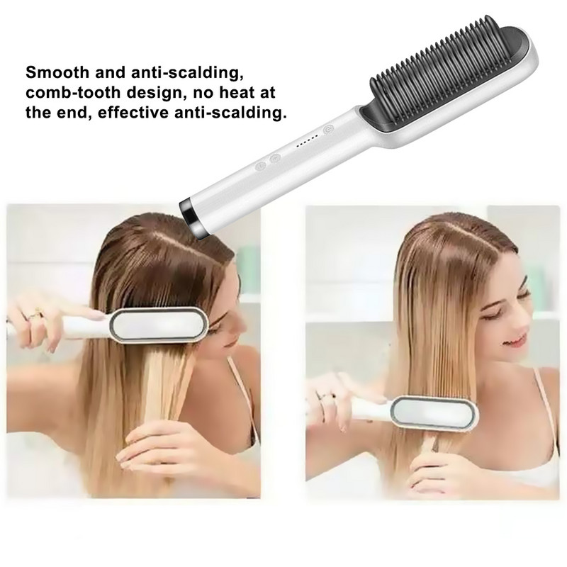 Plaukų tiesintuvas 45W šildomas plaukų suktukas Nenudeginantis nešiojamas plaukų formavimo šepečio įrankis, raudonas