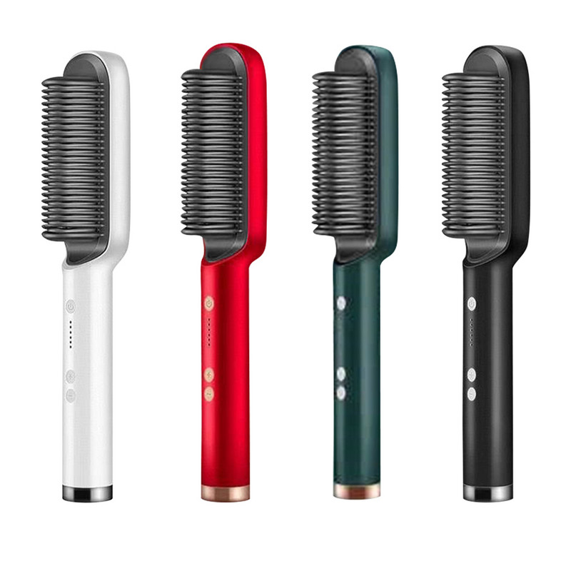 Plaukų tiesintuvas 45W šildomas plaukų suktukas Nenudeginantis nešiojamas plaukų formavimo šepečio įrankis, raudonas