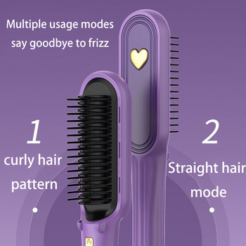 2 в 1 Електрическа професионална йонна преса за коса Четка Гребен за къдрене с LCD дисплей Инструменти за къдрене на коса ПРАВА КОСА