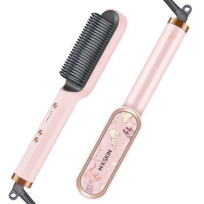 KSKIN Hajvasaló Fésű Hajvasaló Hajegyenesítő Kefe Melegítő Fésű Lapos Vas göndörítő Kisimító Kefe Elektromos Fésű