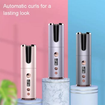 Безжична автоматична въртяща се маша за коса USB акумулаторна маша LCD дисплей Регулируема температура Ролки за навиване на коса
