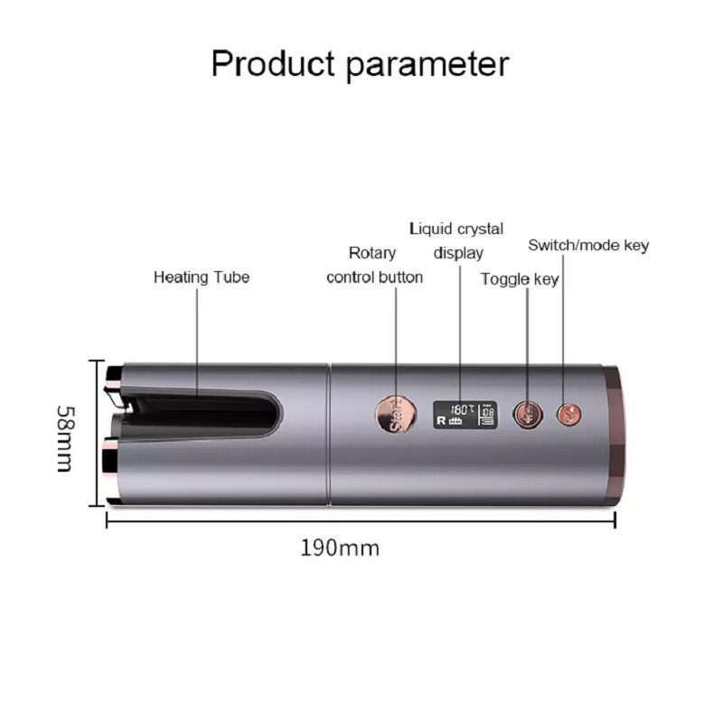 Vezeték nélküli automatikus forgó hajcsavaró USB újratölthető hajsütő LCD kijelző Hőmérséklet állítható hajcsavaró görgők