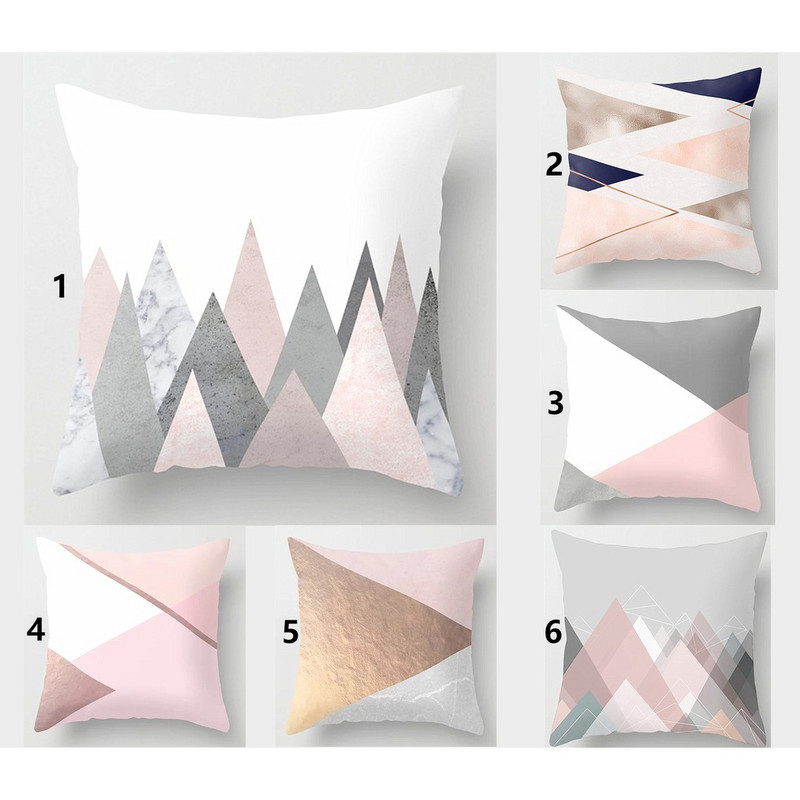 Rózsaszín szürke geometrikus párnahuzat 40×40, 45×45, 50×50, 60×60, Kanapépárna Négyzet alakú dekor párnahuzat.