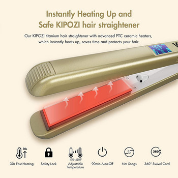 Ψηφιακή οθόνη LCD KIPOZI Professional Sliighttener Hair Titanium Dual Volotag Άμεση θέρμανση Επίπεδο σίδερο 2 σε 1