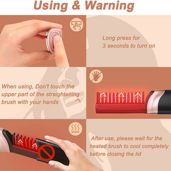 Ασύρματο ισιωτικό μαλλιών Βούρτσα θέρμανσης με ζεστή χτένα Φορητή βούρτσα ισιώματος λείας γενειάδας Επαναφορτιζόμενα εργαλεία στυλ μαλλιών USB