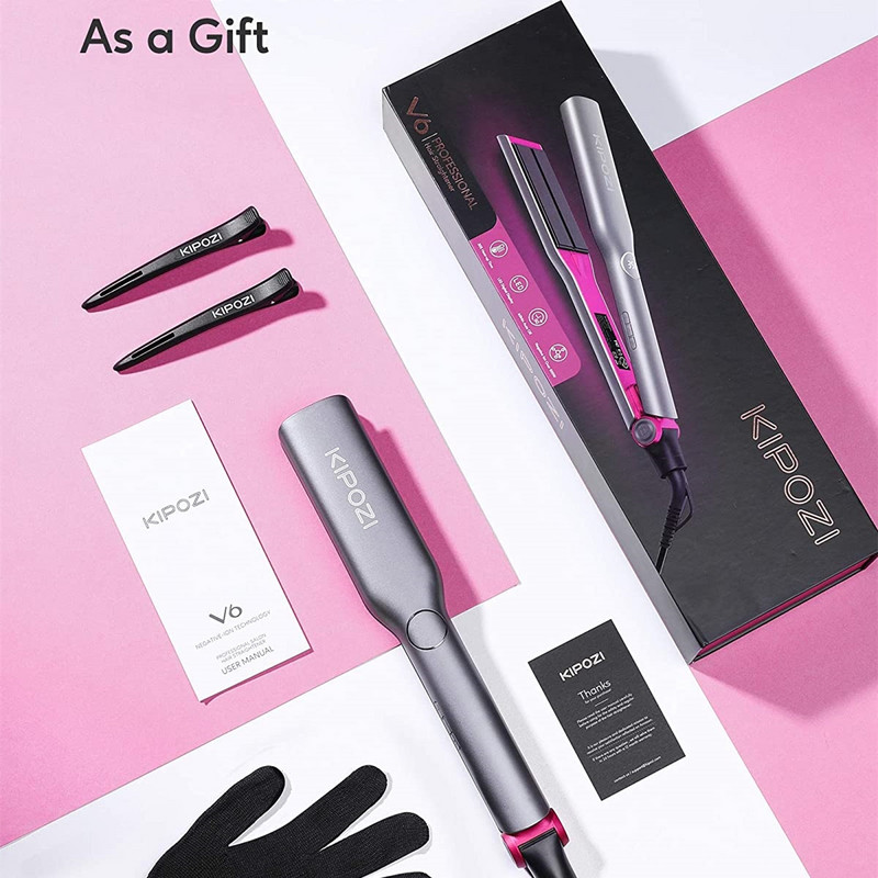 KIPOZI V6 Professzionális Fejlett Negatív Ion Hajvasaló 60Min Automatikus Kikapcsolás Biztonsági Zár Design Beauty Hajformázó eszköz