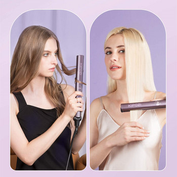 KIPOZI Beauty Fashion Преса за коса 2 в 1 Къдряща коса Титаниева плоска ютия Инструмент за оформяне с мигновена топлина с цифров дисплей
