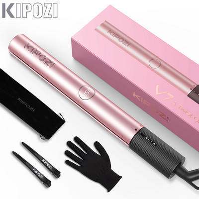 KIPOZI Fashion Beauty Преса за коса 2 в 1 Къдряща коса Титаниева плоска ютия 30S Инструмент за топлинно оформяне с LED цифров дисплей