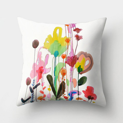 45x45cm Vintage Virág Párnahuzat Dekor Kék Festmény Flower Bird Párnahuzat Poliészter párnahuzat kanapé autós lakberendezéshez