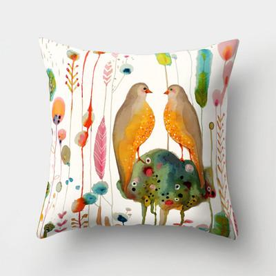 45x45cm Vintage Virág Párnahuzat Dekor Kék Festmény Flower Bird Párnahuzat Poliészter párnahuzat kanapé autós lakberendezéshez