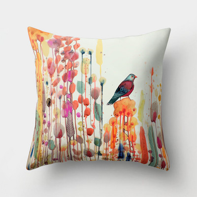 45x45cm Vintage Virág Párnahuzat Dekor Kék Festmény Flower Bird Párnahuzat Poliészter párnahuzat kanapé autós lakberendezéshez