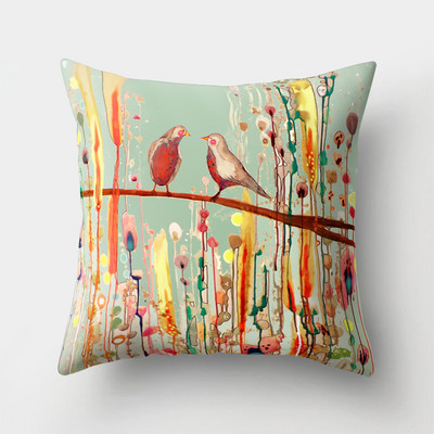 45x45cm Vintage Virág Párnahuzat Dekor Kék Festmény Flower Bird Párnahuzat Poliészter párnahuzat kanapé autós lakberendezéshez