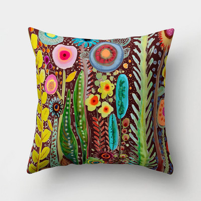 45x45cm Vintage Virág Párnahuzat Dekor Kék Festmény Flower Bird Párnahuzat Poliészter párnahuzat kanapé autós lakberendezéshez