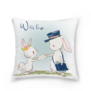 Великденска декоративна калъфка за възглавница Калъфка за възглавница Rabbit Bunny Printed Poliester Throw Pillow Decor for Home Decor Диван Калъфка за възглавница