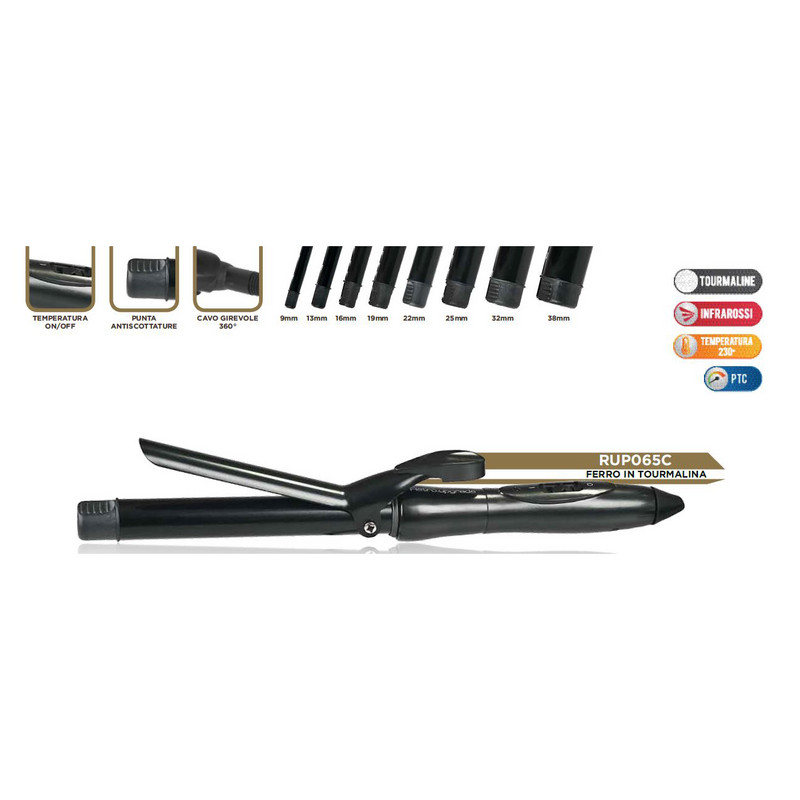 Ρετρό αναβάθμιση ψαλιδιού μαλλιών Professional Basic Curl RUP065C Μαύρο Χρώμα Διάμετρος Ø 13mm 16mm 19mm 22mm 25mm 32mm 38mm 9,5mm