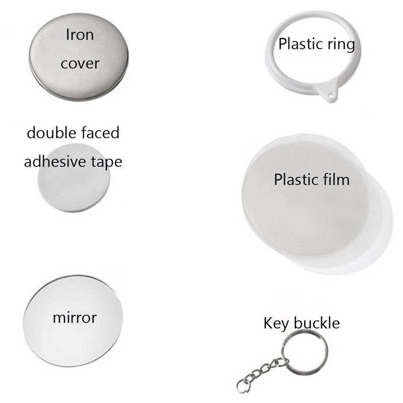 2022 m. Nauji 50 rinkinių Raktų pakabukas Veidrodis Tuščias Ženkliuko Mygtuko Smeigtukai Tuščias „Pasidaryk pats“ amatų dalių gamintojas 50 vnt. 44/58 mm