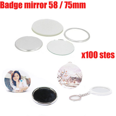 2022. gada jauns 100 komplektu 58/75 mm spogulis, pārnēsājama spoguļa žetonu poga, pamata detaļu materiālu piegādes profesionālu pogu ražotājs