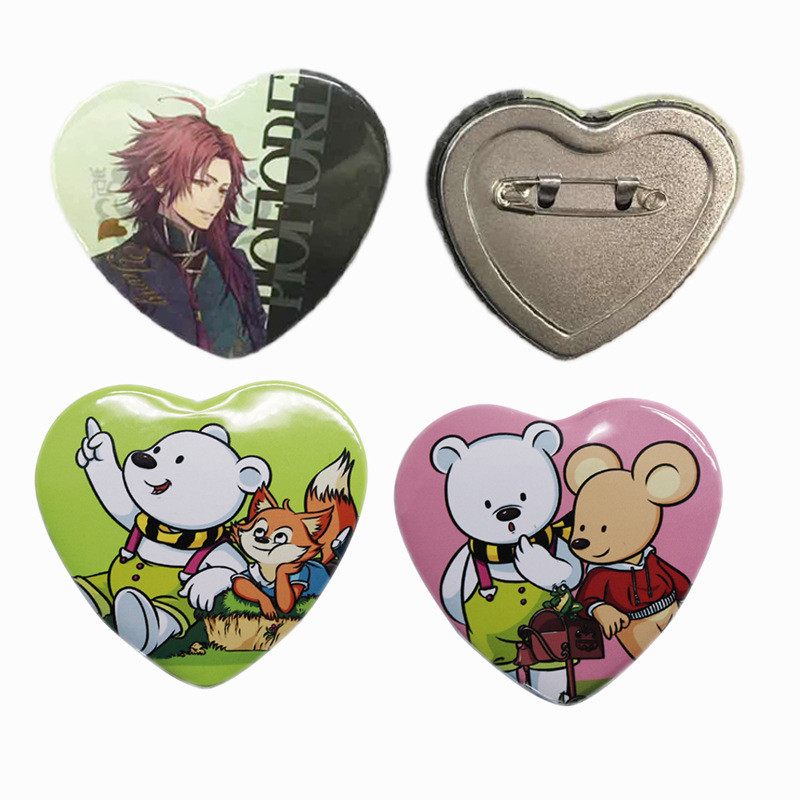 Širdies formos 57x52 mm, 100 komplektų, susegtų užpakalinių metalinių mygtukų tiekimo medžiagos, skirtos NAUJAM profesionaliam plieninių ženklelių mygtukų gamintojui