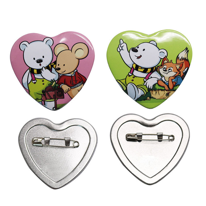 Širdies formos 57x52 mm, 100 komplektų, susegtų užpakalinių metalinių mygtukų tiekimo medžiagos, skirtos NAUJAM profesionaliam plieninių ženklelių mygtukų gamintojui