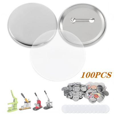 100 DB üres jelvénygomb-készítő alkatrészek, műanyag/fém alapú barkácsjelvénykészlet, 25-75 mm-es gombalkatrészek jelvénytűprésgép-kellékek