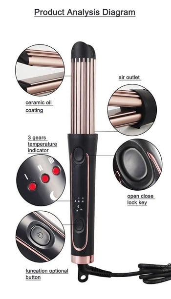 2в1 Cool Air Електрическа маша за коса Керамична PTC Бързо нагряване 3 предавки Изправяне на къдрене Двойна употреба Пръчка за коса с въздуховод
