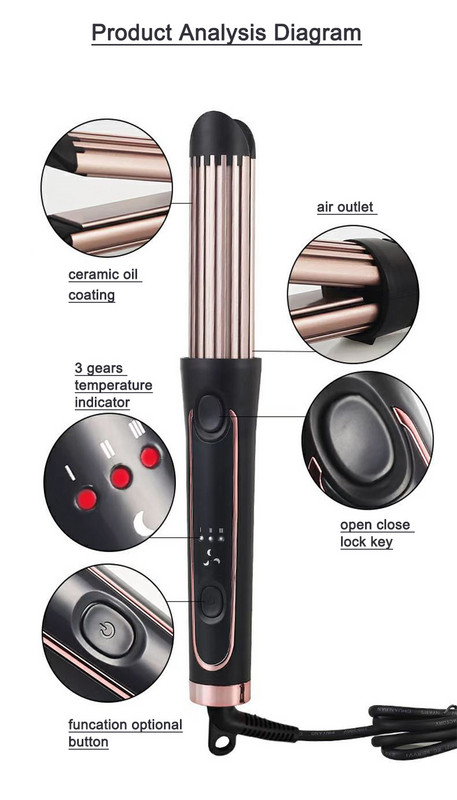 2 viename vėsaus oro elektrinis plaukų garbanojimo geležies keraminis PTC greitas kaitinimas 3 pavarų tiesinimo garbanojimo dvigubo naudojimo plaukų lazdelė su oro kanalu