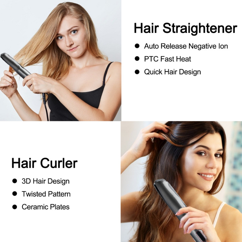 Ισιωτικό και μπούκλα μαλλιών 2 σε 1 περιστροφικό ίσιωμα σίδερο για μπούκλες Επαγγελματικό σίδερο για μπούκλες αρνητικού ιόντος με ρυθμιζόμενη θερμοκρασία
