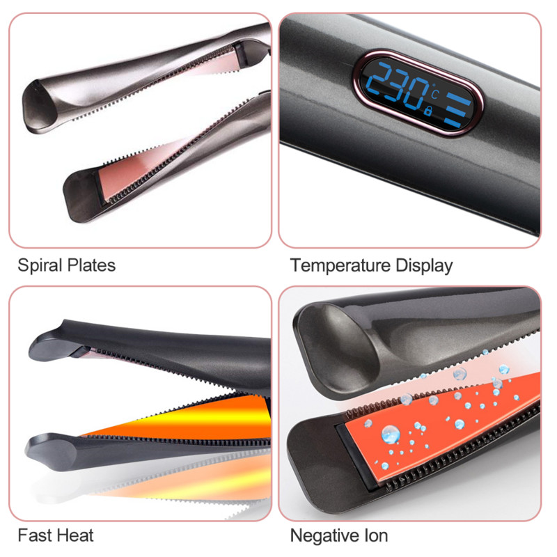 Ισιωτικό και μπούκλα μαλλιών 2 σε 1 περιστροφικό ίσιωμα σίδερο για μπούκλες Επαγγελματικό σίδερο για μπούκλες αρνητικού ιόντος με ρυθμιζόμενη θερμοκρασία