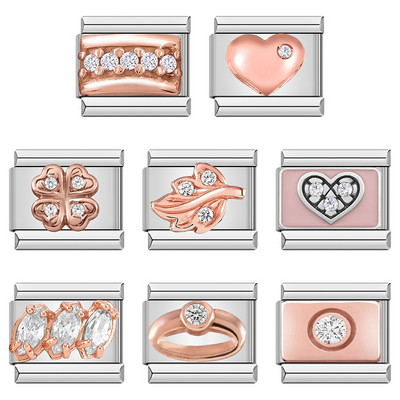 Hapiship Original Daisy Rose Heart Flower Leaves Dazzling CZ Italian Charm Fit 9mm βραχιόλι από ανοξείδωτο ατσάλι κοσμήματα κατασκευής DJ218