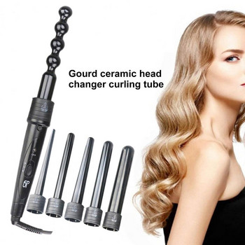 1 Σετ Ηλεκτρικό μπουκλάρ μαλλιών Μόδα 6 σε 1 σωλήνα αλλαγής τουρμαλίνης κεραμικό σετ Universal Efficient Tube Curling Kit