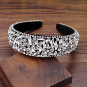 Bandă de păr lată, lucrată manual, de culoare argintie, de piatră de cristal, de lux, în stil baroc.