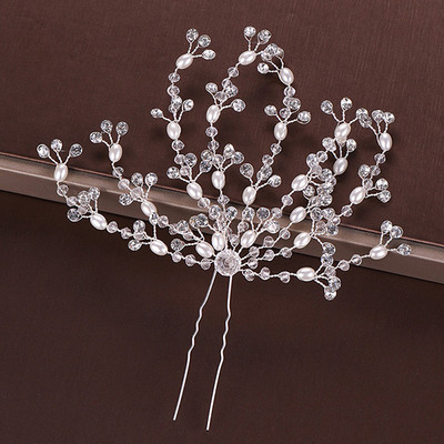 Mados Sidabro spalvos Dizainas Galvos papuošalai Perlai Kalnų krištolas Plaukų segtukai Krištoliniai Nuotakos Plaukų Priedai Moteriški Vestuviniai Plaukų segtukai